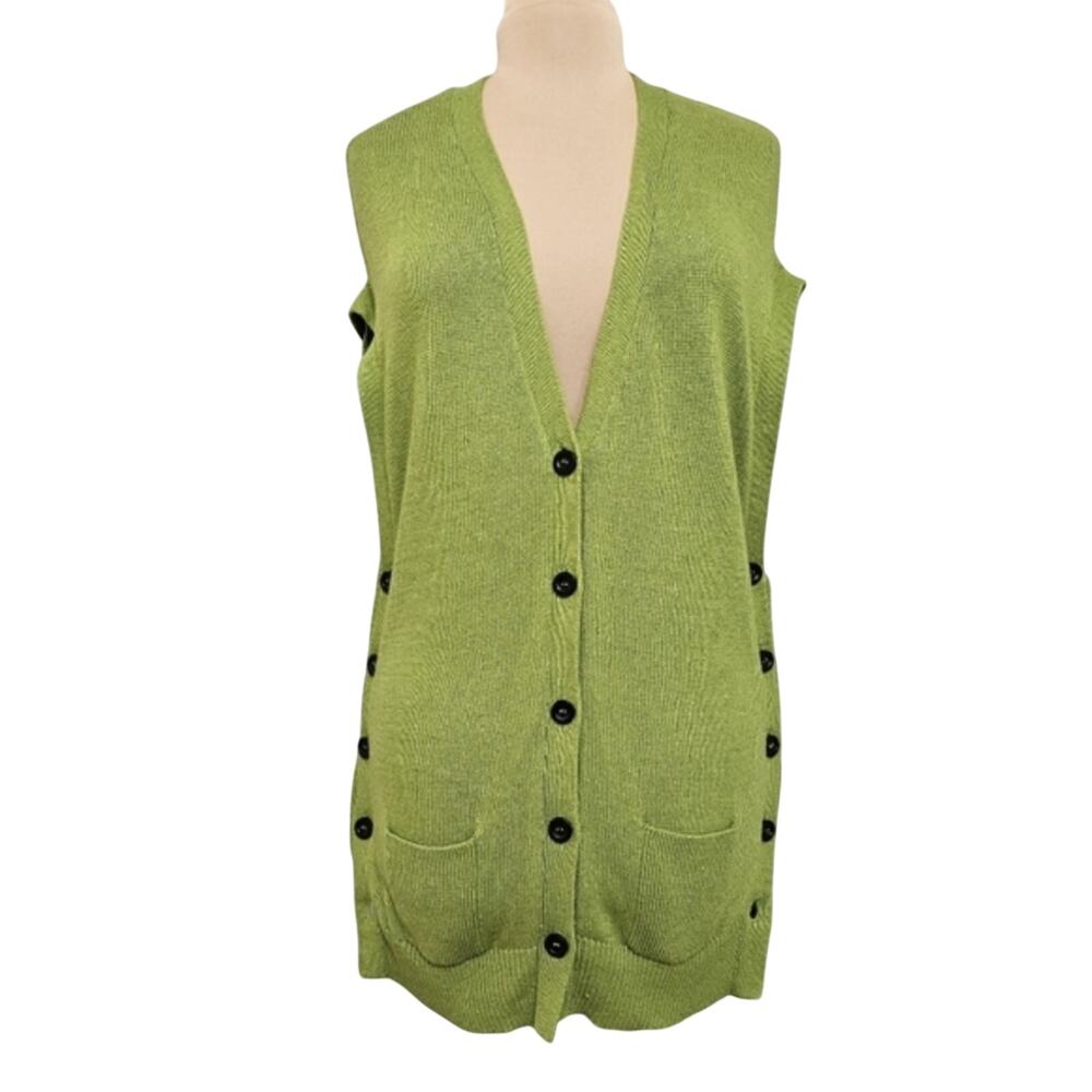 NEW J'Envie New York Green Cotton Sleeveless Longline Knit Cardigan Sweater Vest